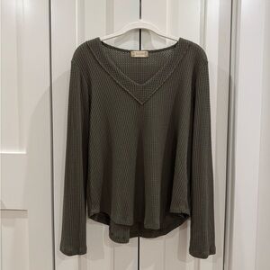 Olive Green V-Neck Women's Top